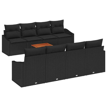 Havesofa Sæt 9 stk. Sort polyrattan