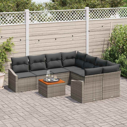 Havesofa Sæt med pude 9 pcs Grå polyrattan