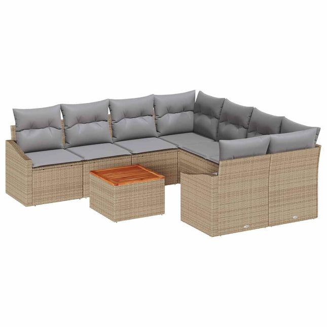 Havesofa Sæt med pude 9 pcs Beige polyrattan