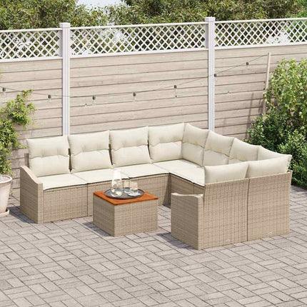Havesofa Sæt med pude 9 pcs Beige polyrattan