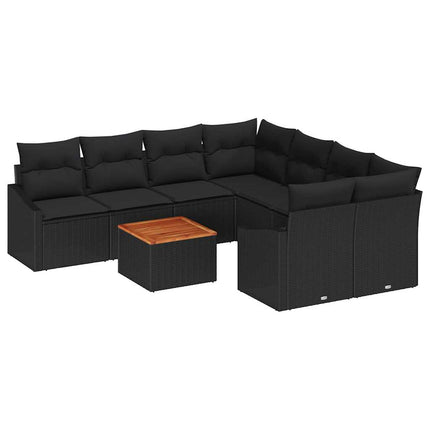Havesofa Sæt 9 stk. Sort polyrattan