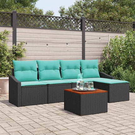 Havesofa Sæt med pude 6 pcs Sort polyrattan