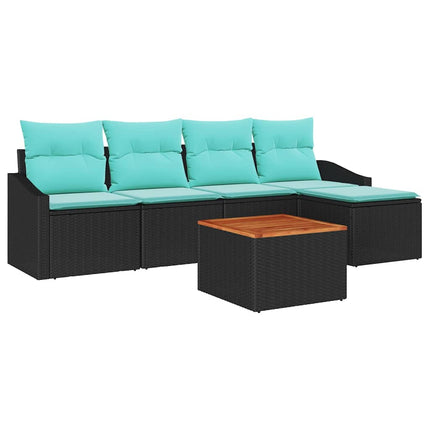 Havesofa Sæt med pude 6 pcs Sort polyrattan