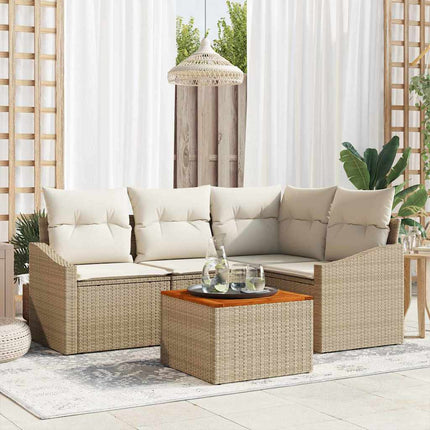 Havesofa Sæt med pude 5 pcs Beige polyrattan