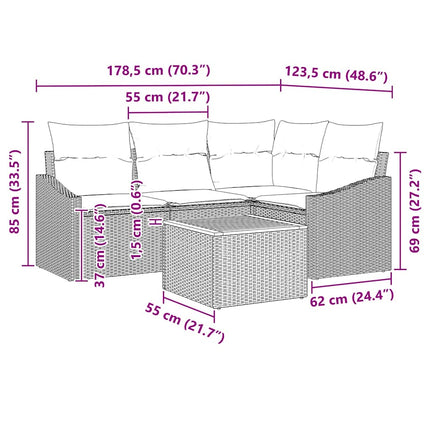 Havesofa Sæt med pude 5 pcs Beige polyrattan