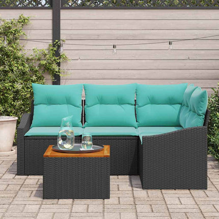 Havesofa Sæt med pude 5 pcs Sort polyrattan