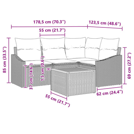 Havesofa Sæt med pude 5 pcs Sort polyrattan