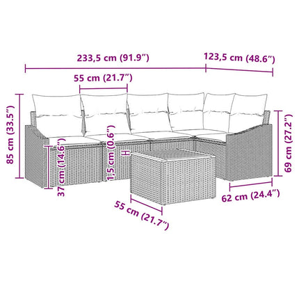 Havesofa Sæt 6 stk. Sort polyrattan