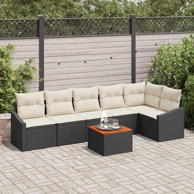 Havesofa Sæt med pude 7 pcs Sort polyrattan