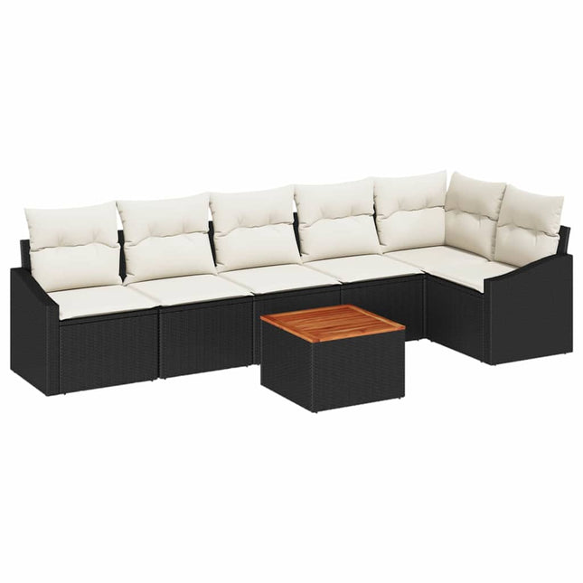 Havesofa Sæt med pude 7 pcs Sort polyrattan