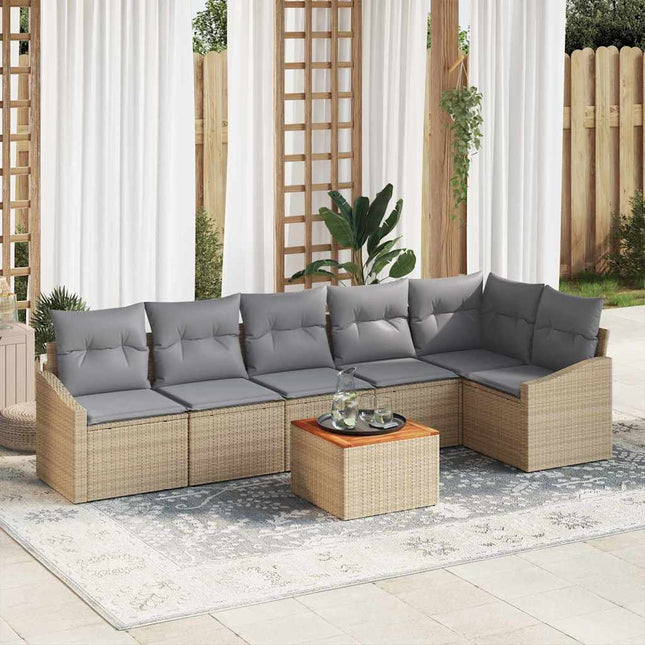 Havesofa Sæt med pude 7 pcs Beige polyrattan