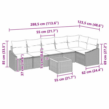 Havesofa Sæt 7 stk. Sort polyrattan