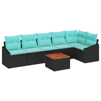 Havesofa Sæt 7 stk. Sort polyrattan