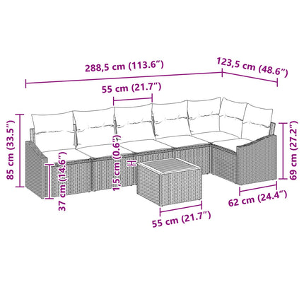 Havesofa Sæt 7 stk. Sort polyrattan