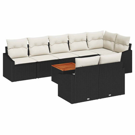 Havesofa Sæt med pude 9 pcs Sort polyrattan