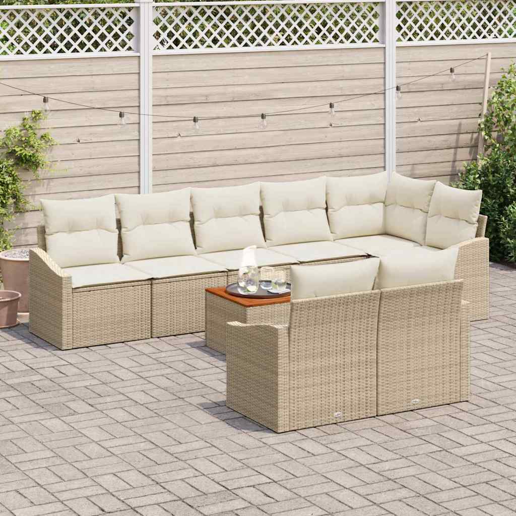 Havesofa Sæt med pude 9 pcs Beige polyrattan
