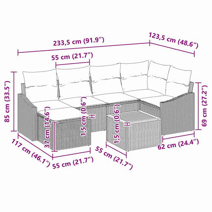 Havesofa Sæt 7 stk. Sort polyrattan
