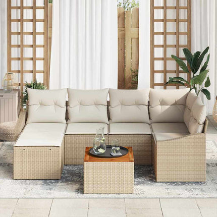 Havesofa Sæt med pude 7 pcs Beige polyrattan