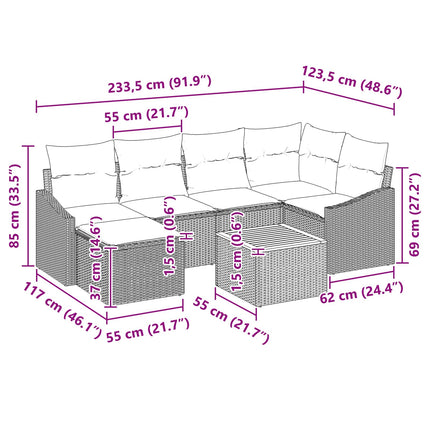 Havesofa Sæt med pude 7 pcs Sort polyrattan