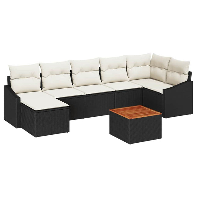 Havesofa Sæt med pude 8 pcs Sort polyrattan