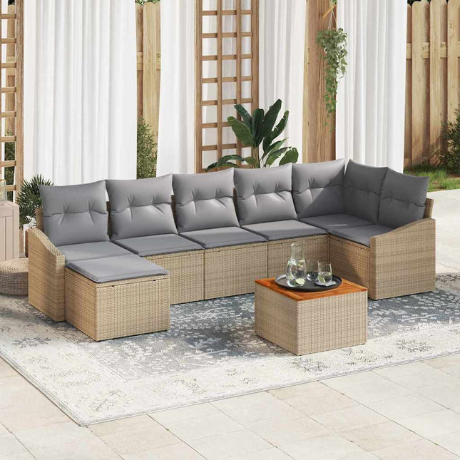 Havesofa Sæt med pude 8 pcs Beige polyrattan