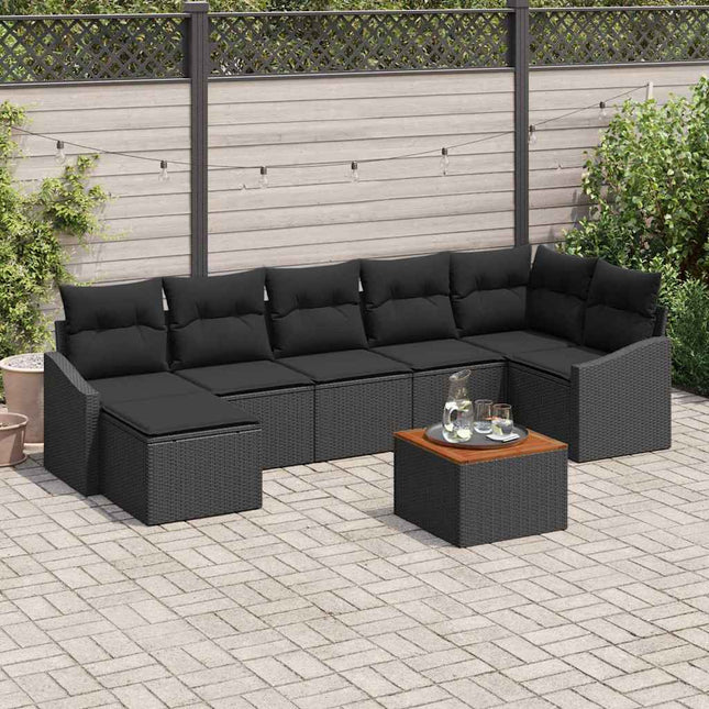 Havesofa Sæt med pude 8 pcs Sort polyrattan