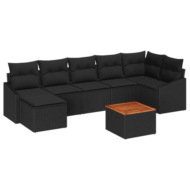 Havesofa Sæt med pude 8 pcs Sort polyrattan
