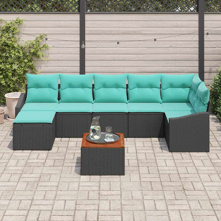 Havesofa Sæt med pude 8 pcs Sort polyrattan