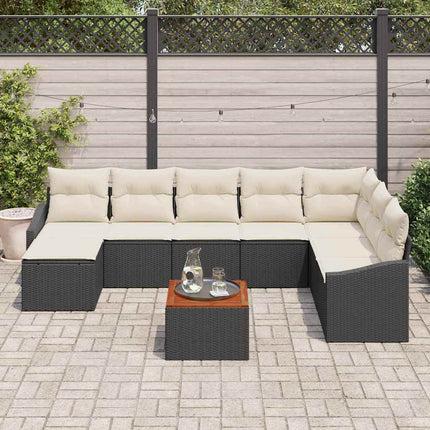 Havesofa Sæt 9 stk. Sort polyrattan