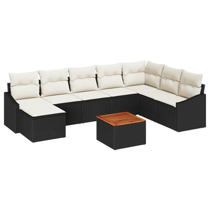 Havesofa Sæt 9 stk. Sort polyrattan