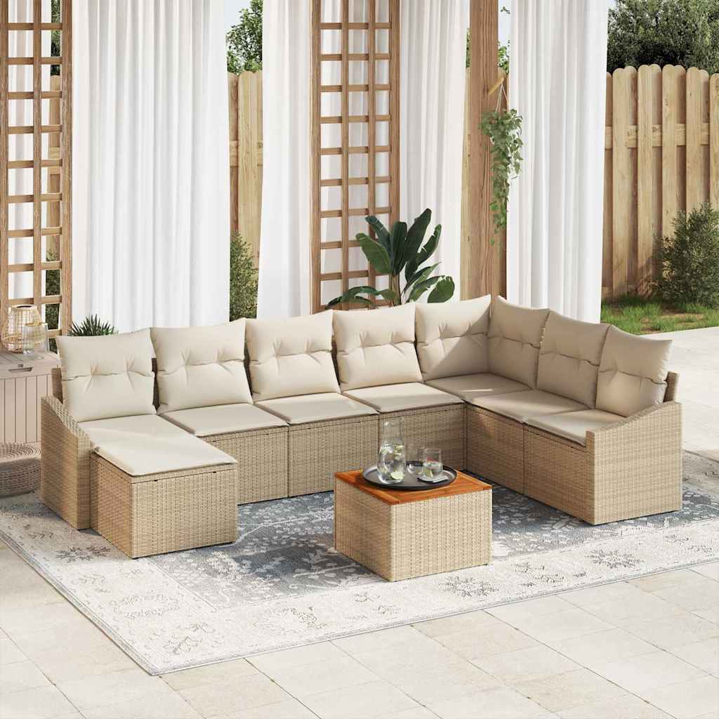 Havesofa Sæt med pude 9 pcs Beige polyrattan