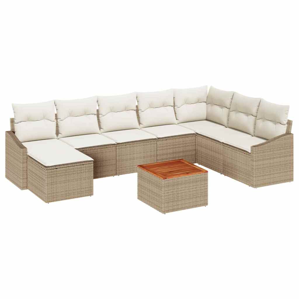 Havesofa Sæt med pude 9 pcs Beige polyrattan
