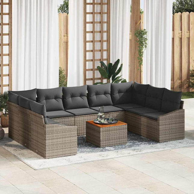 Havesofa Sæt med pude 10 pcs Grå polyrattan