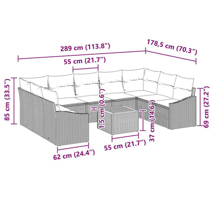 Havesofa Sæt 10 stk. Sort polyrattan