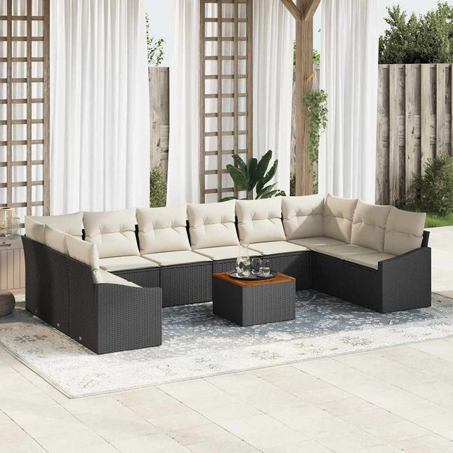 Havesofa Sæt med pude 11 pcs Sort polyrattan