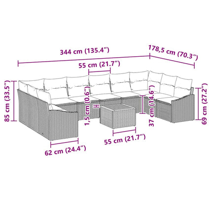Havesofa Sæt med pude 11 pcs Grå polyrattan