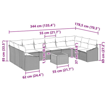 Havesofa Sæt med pude 11 pcs Sort polyrattan