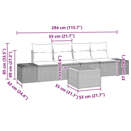 Havesofa Sæt med pude 5 pcs Sort polyrattan