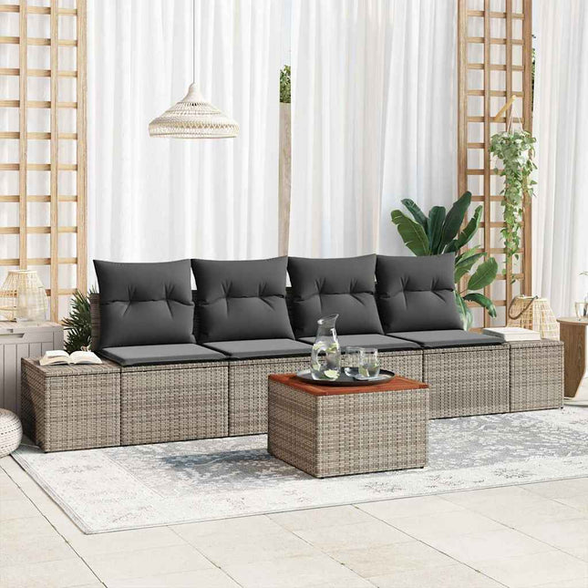 Havesofa Sæt med pude 5 pcs Grå polyrattan