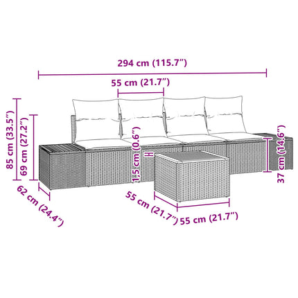 Havesofa Sæt 5 stk. Sort polyrattan