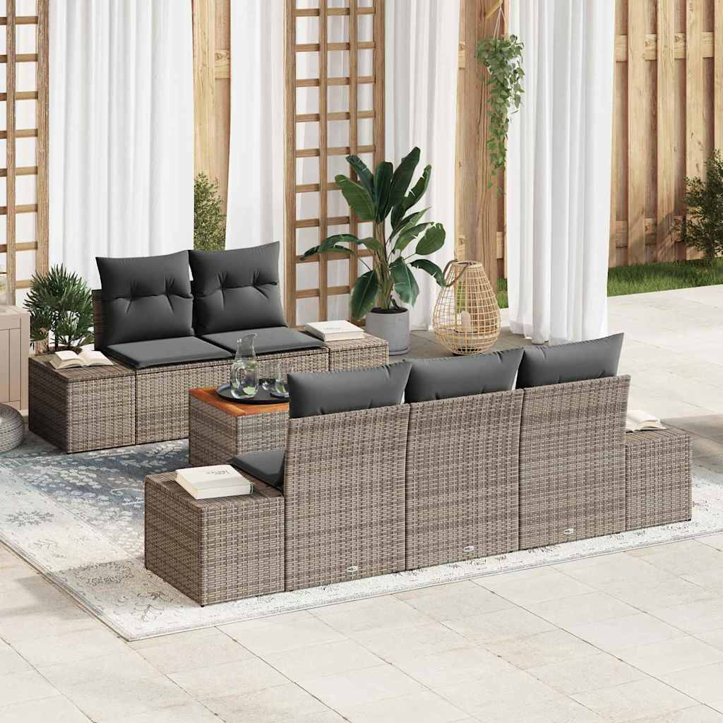 Havesofa Sæt med pude 6 pcs Grå polyrattan