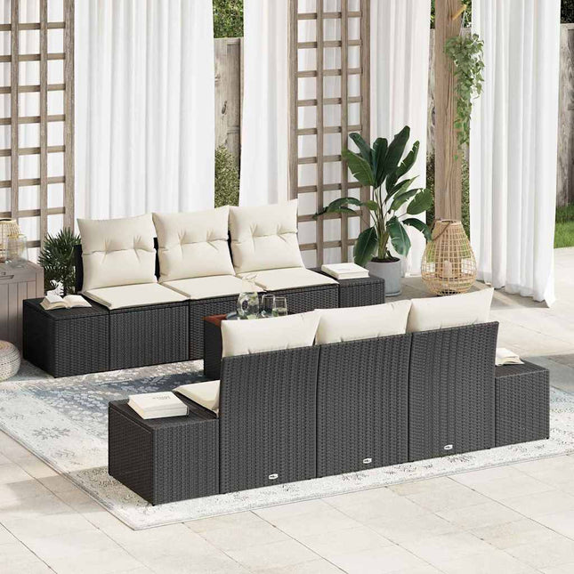 Havesofa Sæt med pude 7 pcs Sort polyrattan