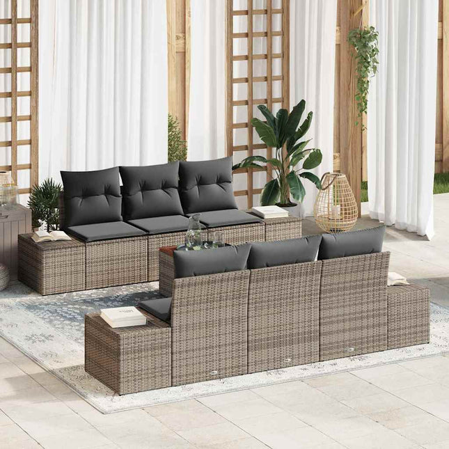 Havesofa Sæt med pude 7 pcs Grå polyrattan