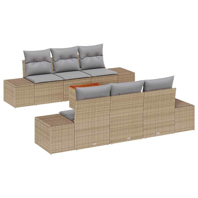 Havesofa Sæt med pude 7 pcs Beige polyrattan