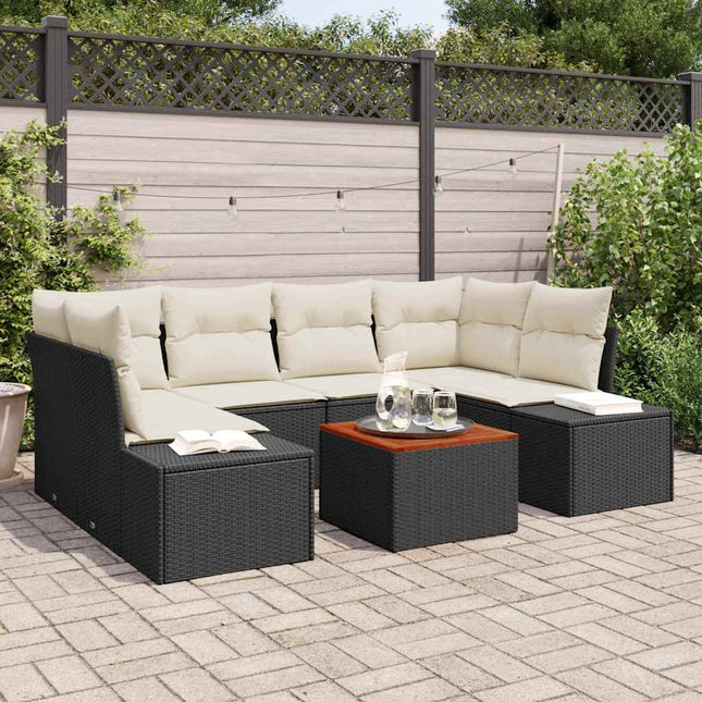 Havesofa Sæt med pude 7 pcs Sort polyrattan