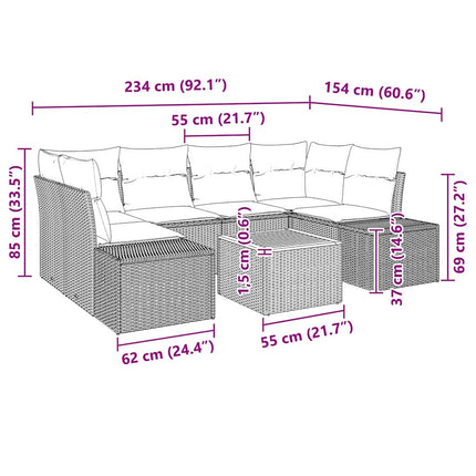 Havesofa Sæt med pude 7 pcs Sort polyrattan