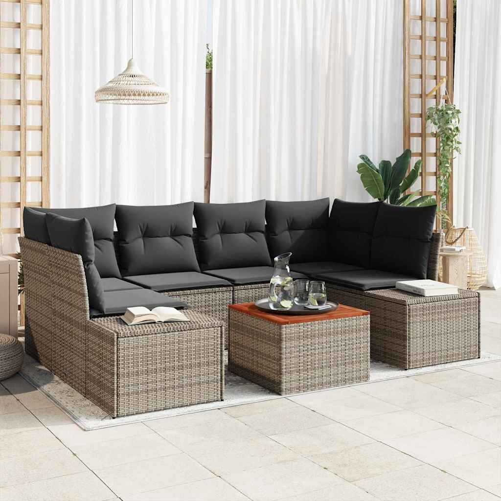 Havesofa Sæt med pude 7 pcs Grå polyrattan