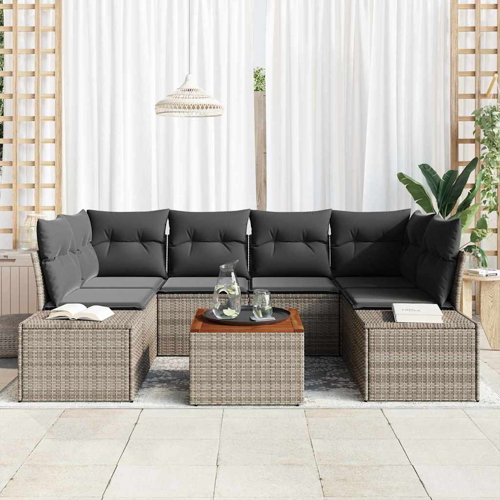 Havesofa Sæt med pude 7 pcs Grå polyrattan