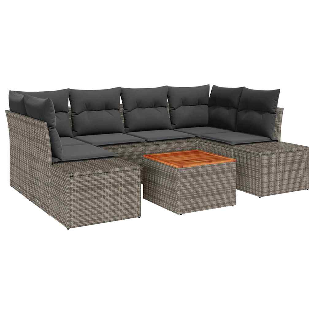 Havesofa Sæt med pude 7 pcs Grå polyrattan