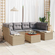 Havesofa Sæt med pude 7 pcs Beige polyrattan